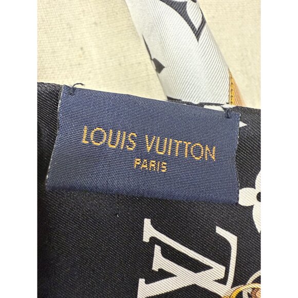 Louis Vuitton Monogram Chain Print Silk Bandeau Scarf Black/White - Picture 6 of 6